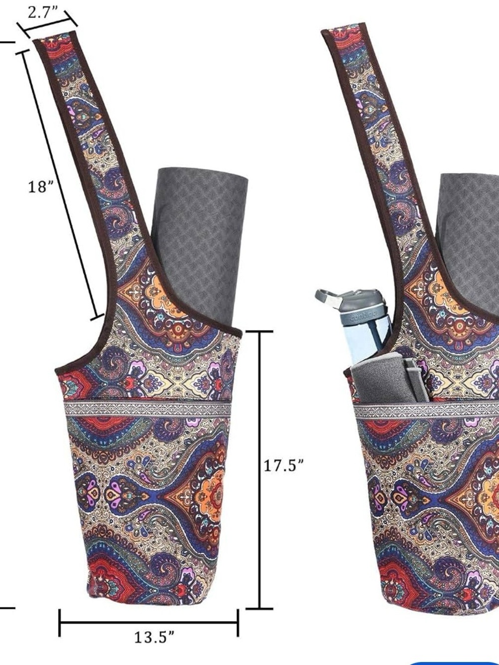 Boho Paisley yoga mat workout  Bag with shoulder Strap - Multicolor